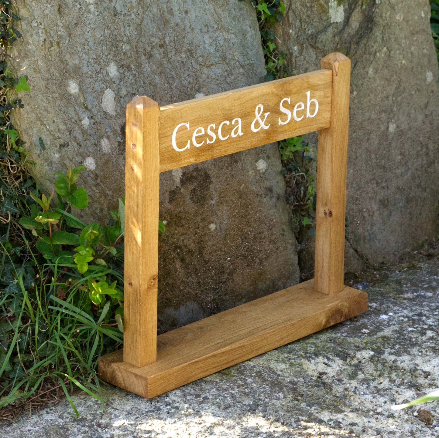 Portable Engraved Oak Sign
