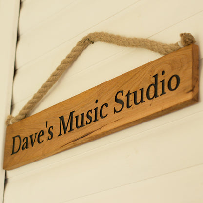 Rustic Bespoke Wooden Hanging Sign with Hessian Rope