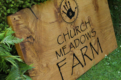 Engraved Live Edge Oak Entrance Signage