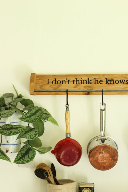 Custom Engraved Farmhouse Kitchen Pan Hanger – Handmade from Dartmoor Oak