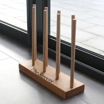 Wooden Engraved Boot and Welly Floor Rack | Family Shoe Holder
