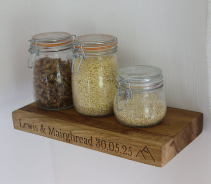 Dartmoor Oak with Personalised Engraved Floating Shelf