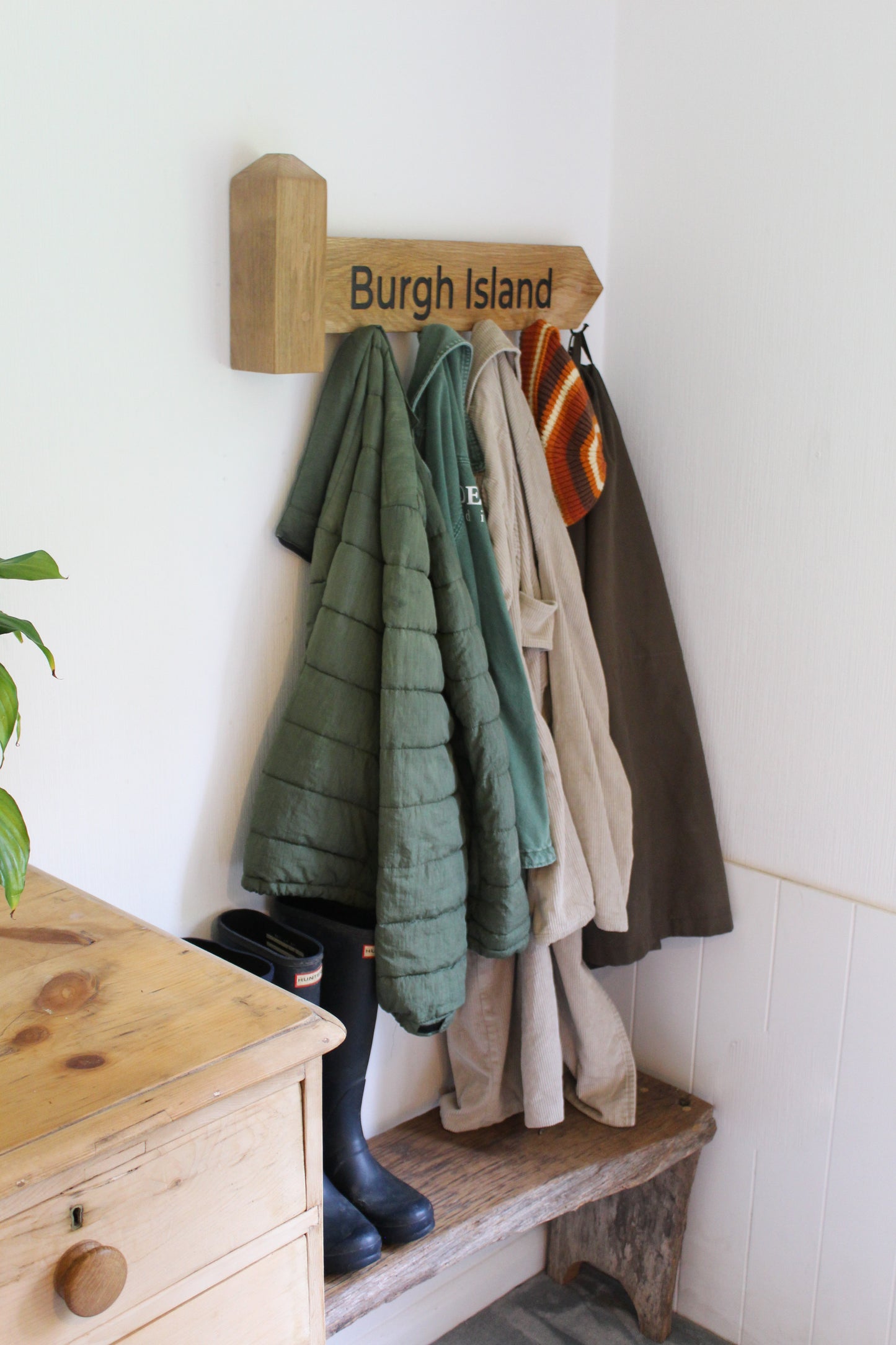 Engraved Wooden Coat Rack | Footpath style Coat Hanger