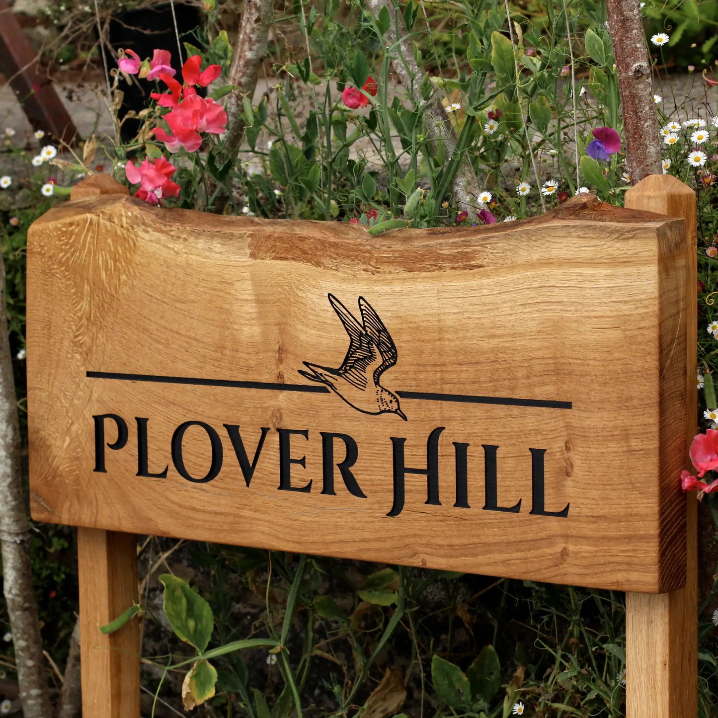 Engraved Live Edge Oak Sign with Posts