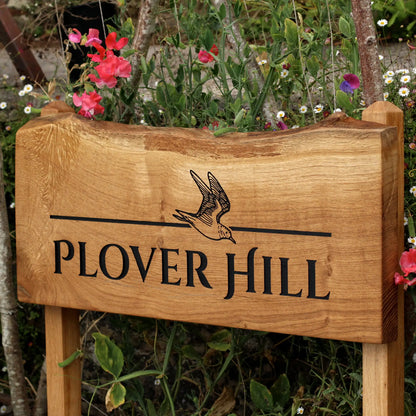 Engraved Live Edge Oak Sign with Posts