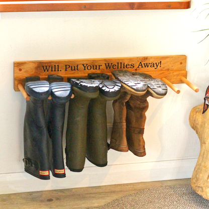 Wall - Mounted Wooden Engraved Boot and Welly Rack