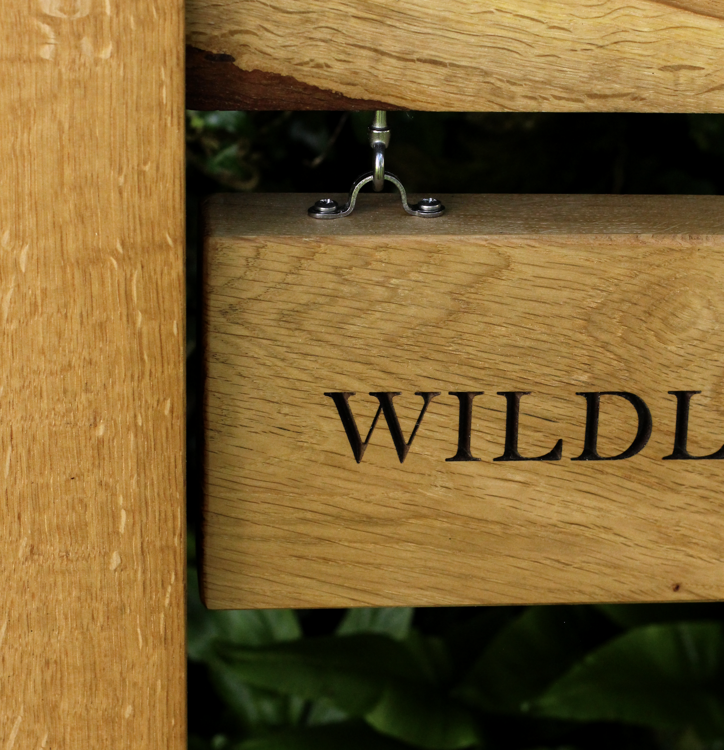 Bespoke Engraved Live Edge Wide Plank Freestanding Oak Sign with Hanging Plaque