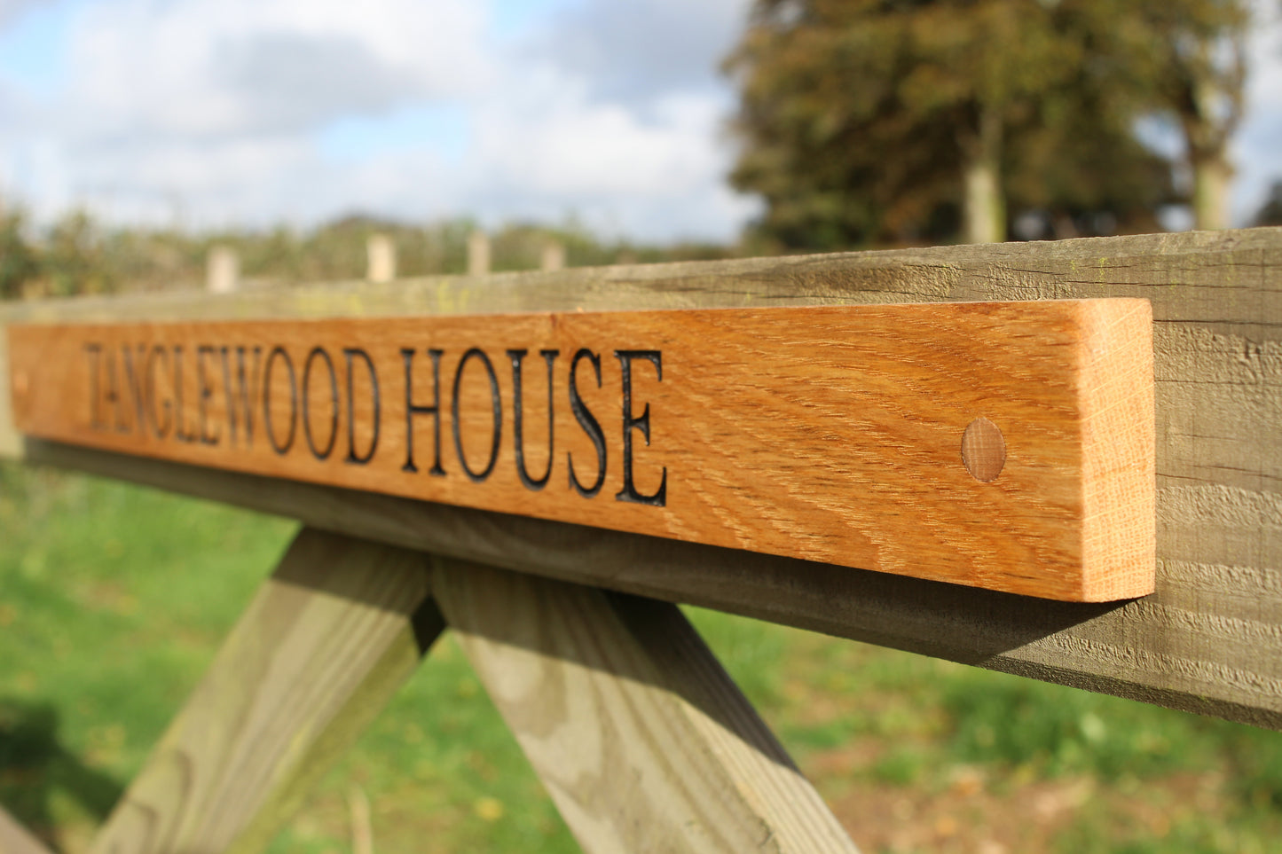 Classic Engraved Wooden Gate Sign