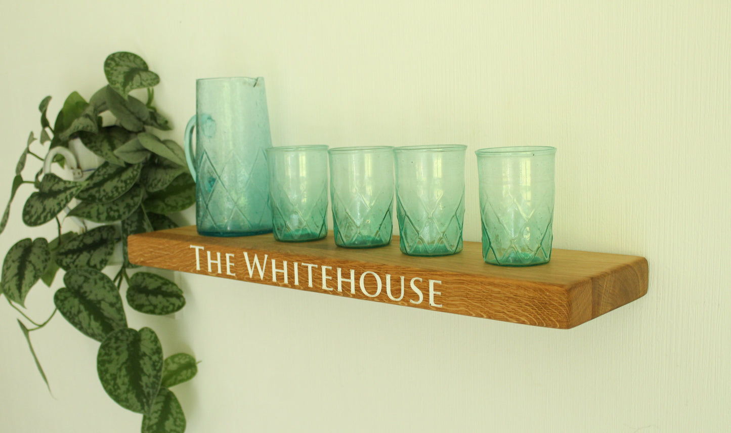 Personalised Engraved Floating Shelf made from Dartmoor Oak