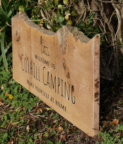 Engraved Live Edge Oak Entrance Signage