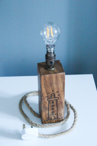 Personalised Wooden Engraved Lamp Base| with Lead and Bulb Holder