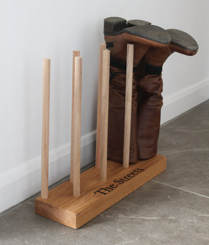 Wooden Engraved Boot and Welly Floor Rack | Family Shoe Holder