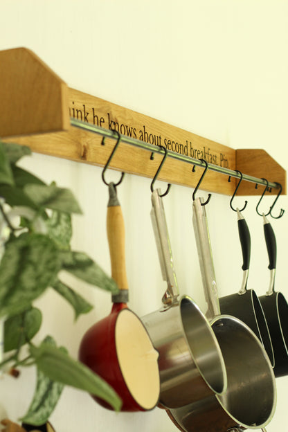 Custom Engraved Farmhouse Kitchen Pan Hanger – Handmade from Dartmoor Oak