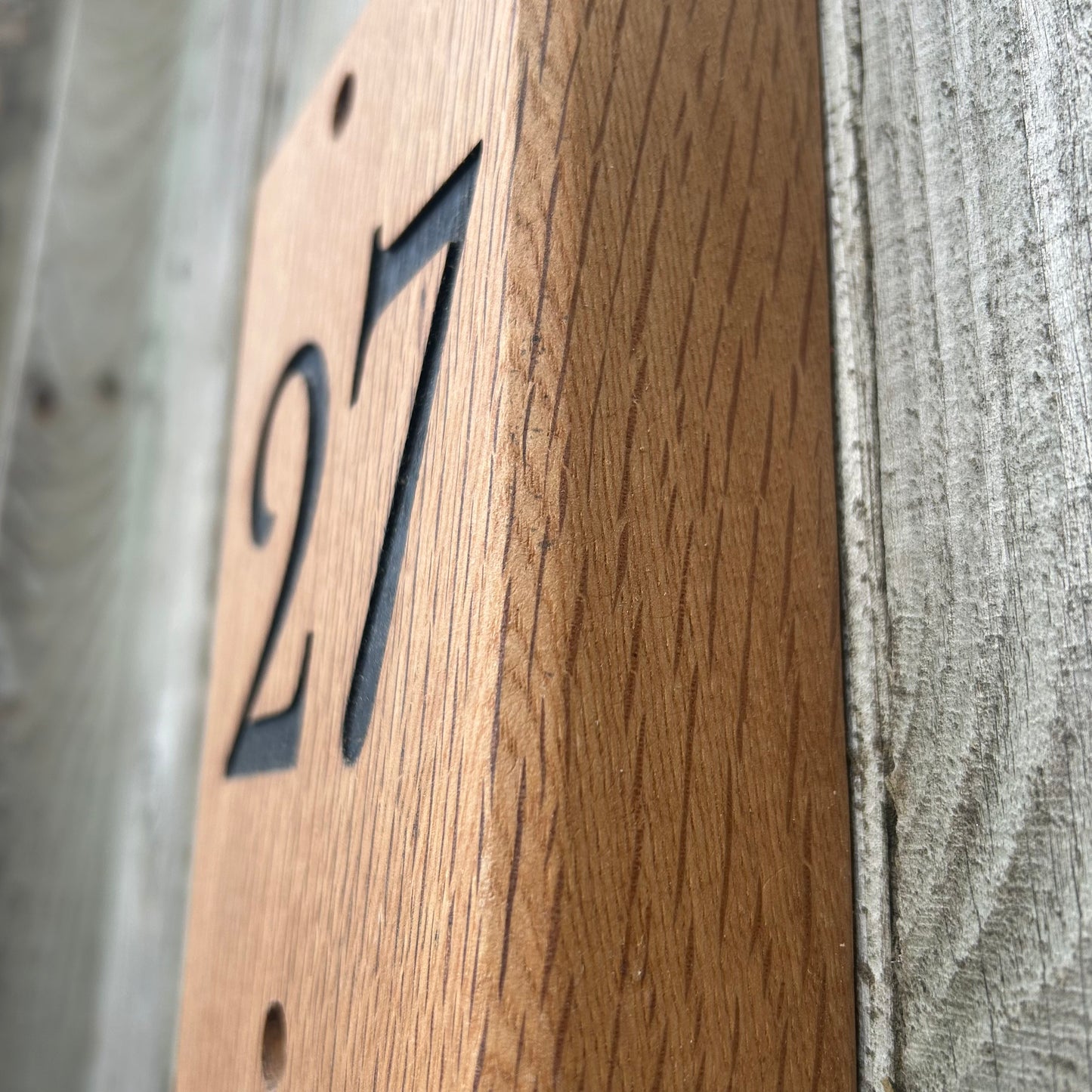 Engraved wooden number plaque