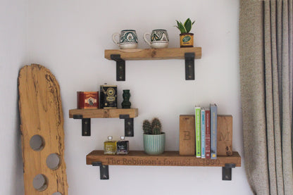 Handmade Solid Oak Shelf with Rustic Bent Iron Brackets