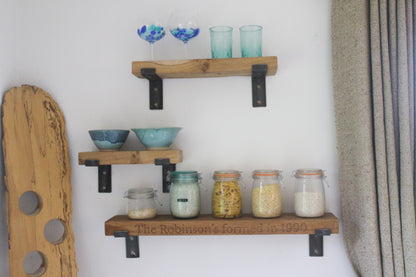 Handmade Solid Oak Shelf with Rustic Bent Iron Brackets