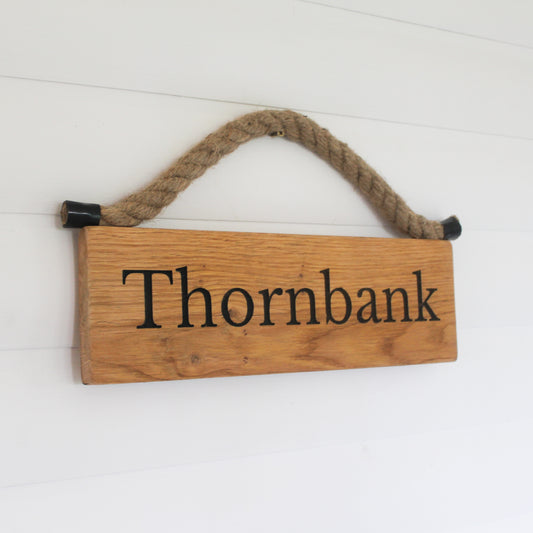 Rustic Bespoke Wooden Hanging Sign with Hessian Rope