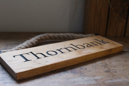 Rustic Bespoke Wooden Hanging Sign with Hessian Rope