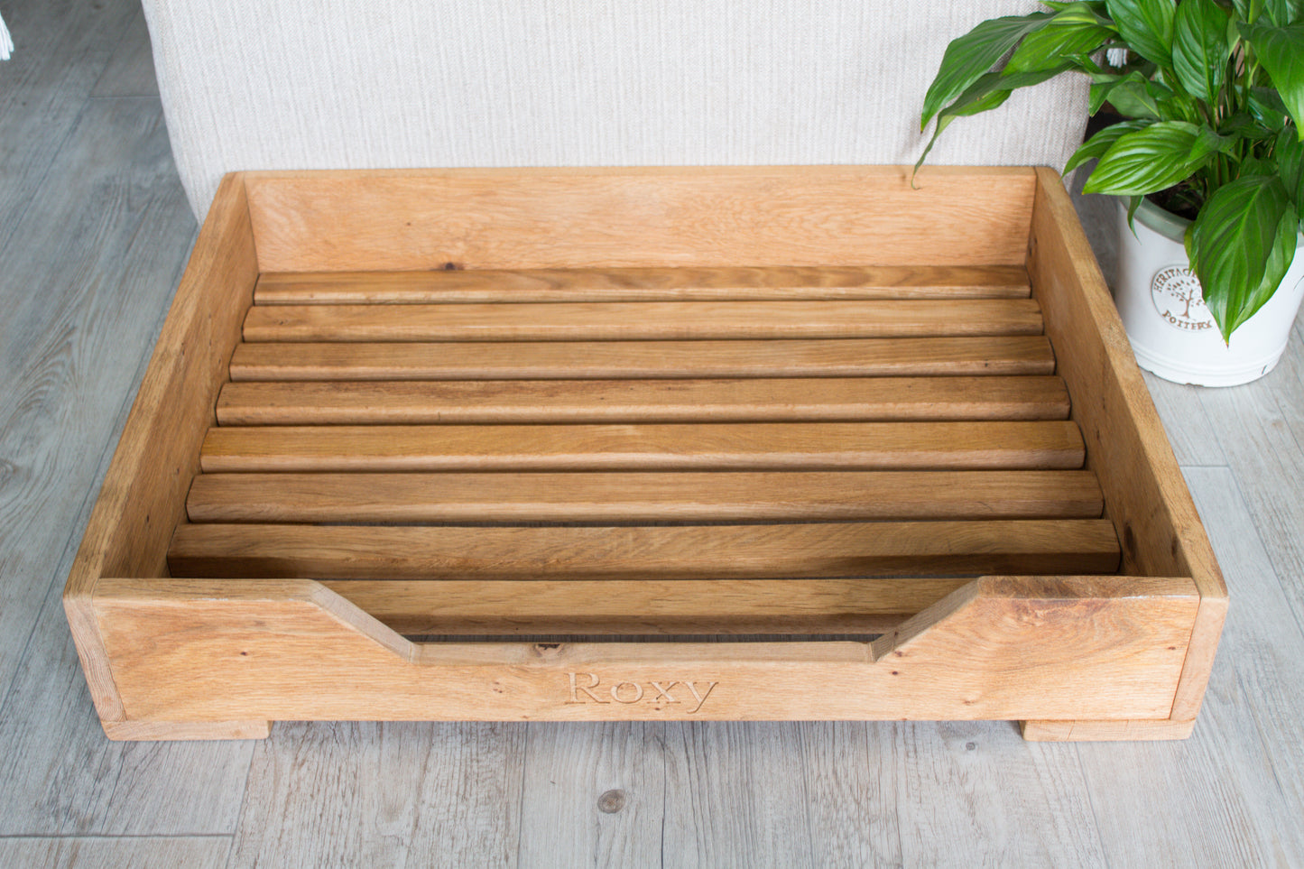 Solid Oak Engraved and Customised Dog Bed