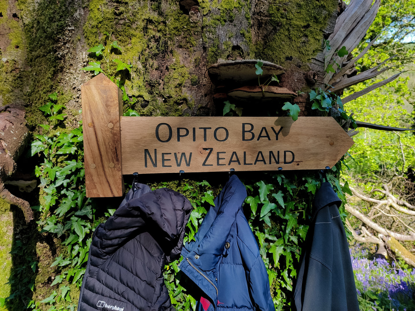Engraved Wooden Coat Rack | Footpath style Coat Hanger