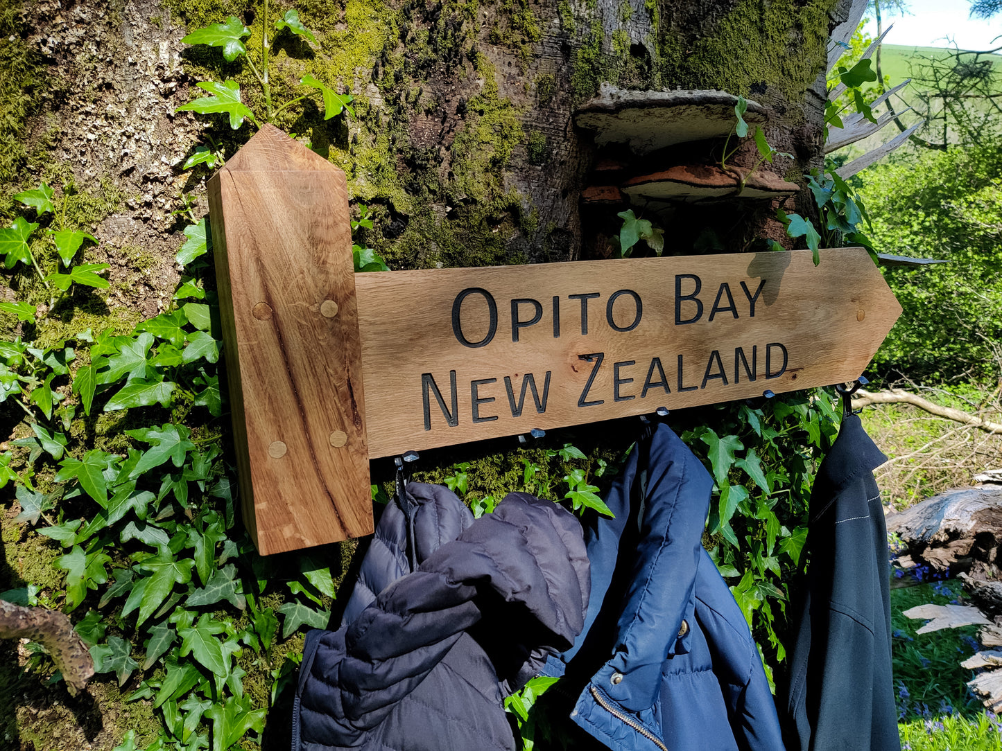 Engraved Wooden Coat Rack | Footpath style Coat Hanger