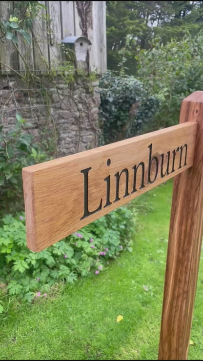 Directional Engraved Oak House Sign Post