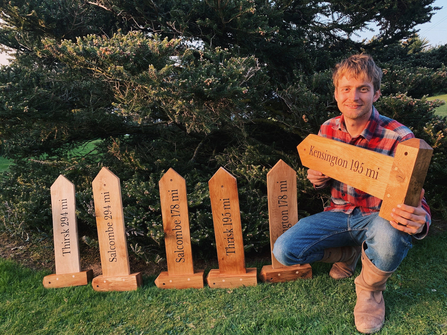 Personalised Directional Oak House Sign