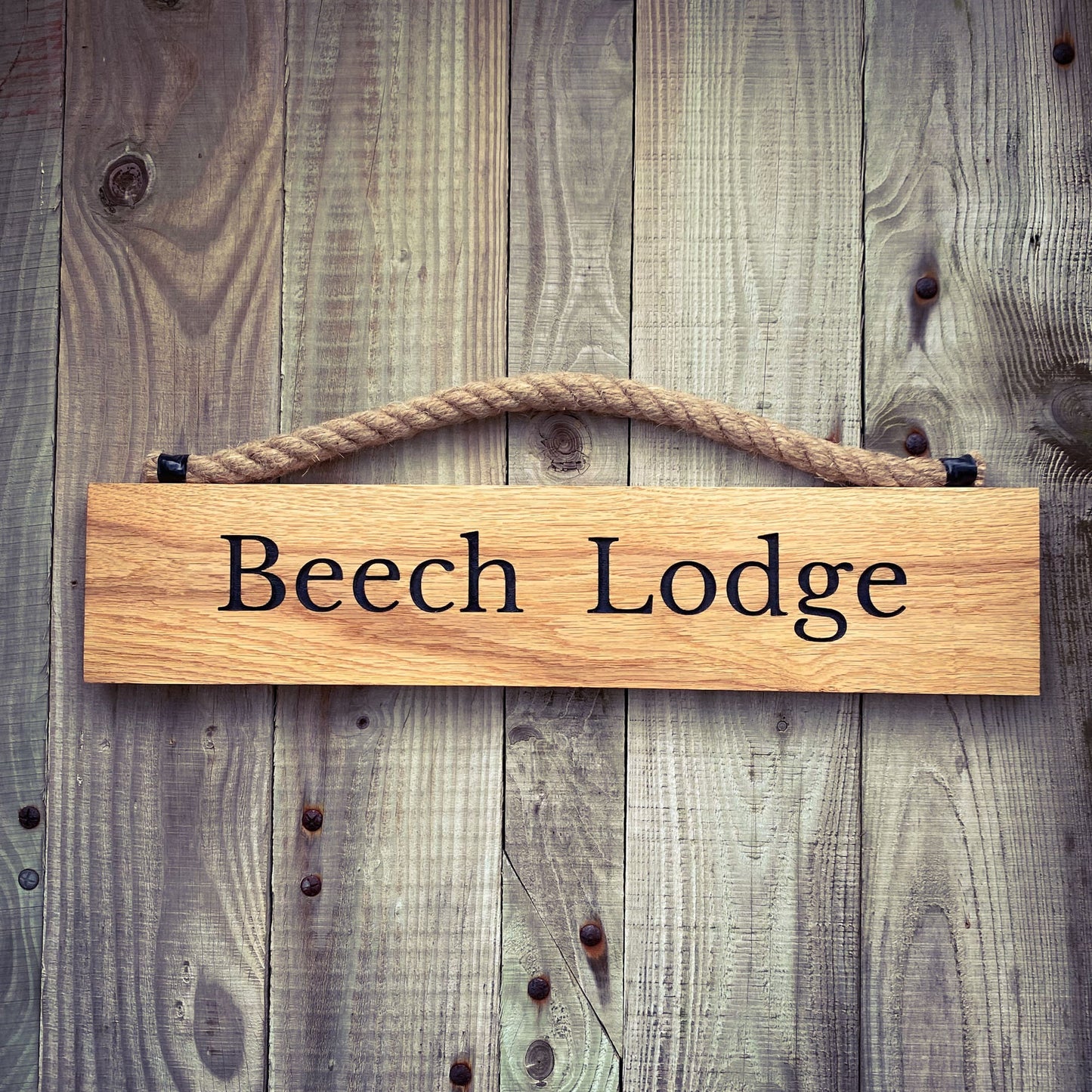 Rustic Bespoke Wooden Hanging Sign with Hessian Rope