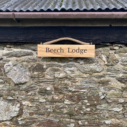 Rustic Bespoke Wooden Hanging Sign with Hessian Rope