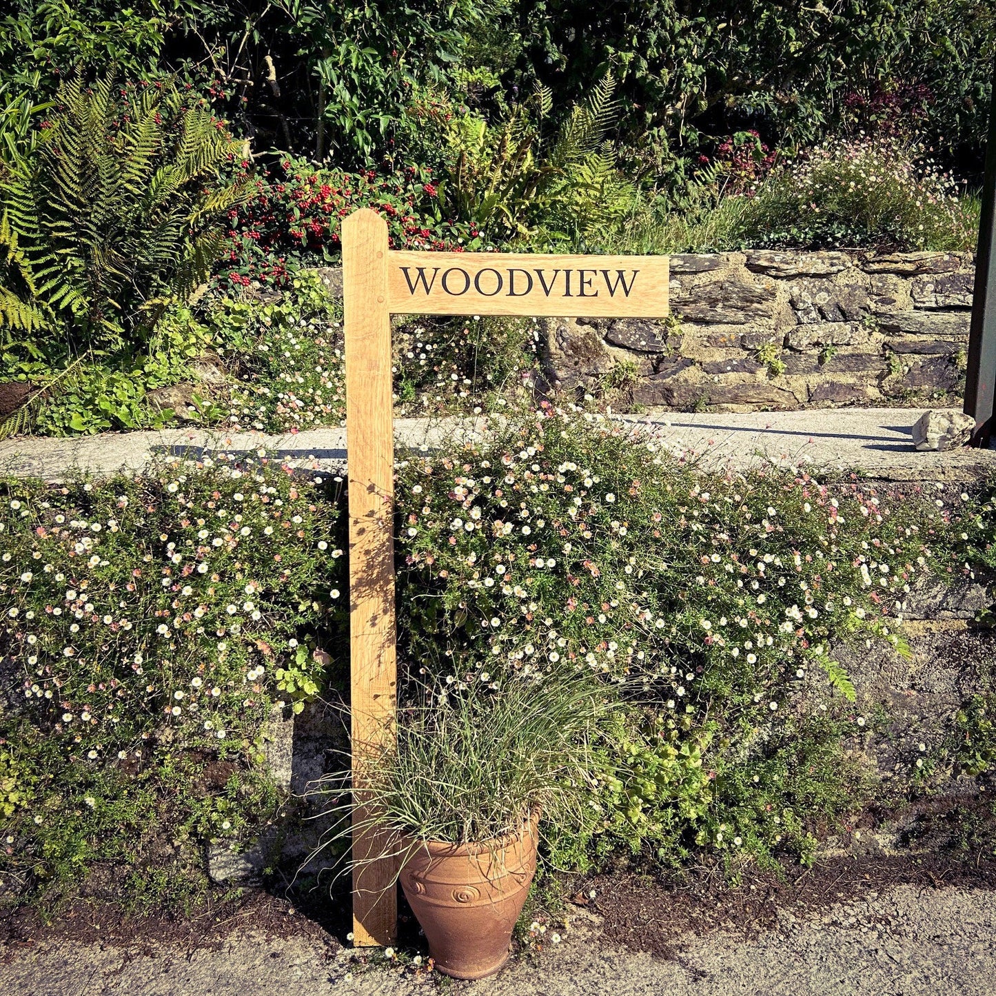 Tall Engraved Oak House Sign Post | Grain Designs